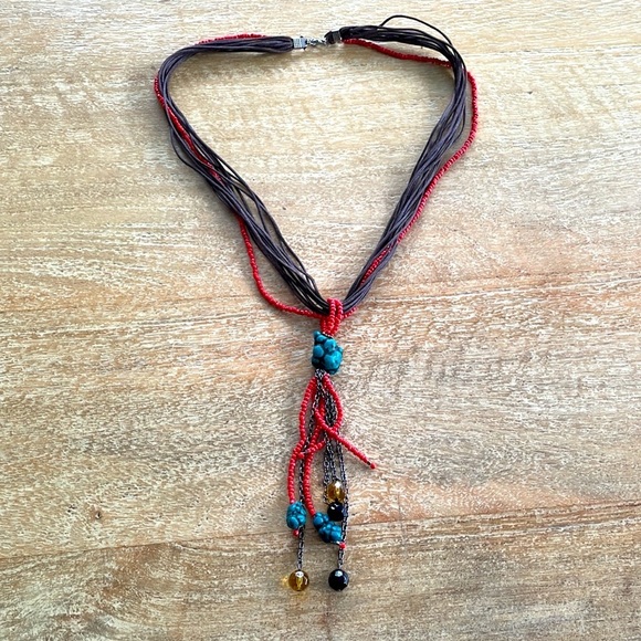 Vintage Boho Bead Necklace - Brown/Red/Blue - Picture 3 of 14
